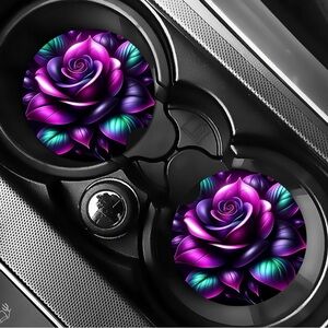 Purple Roses Car Coasters Absorbent Set of (2)